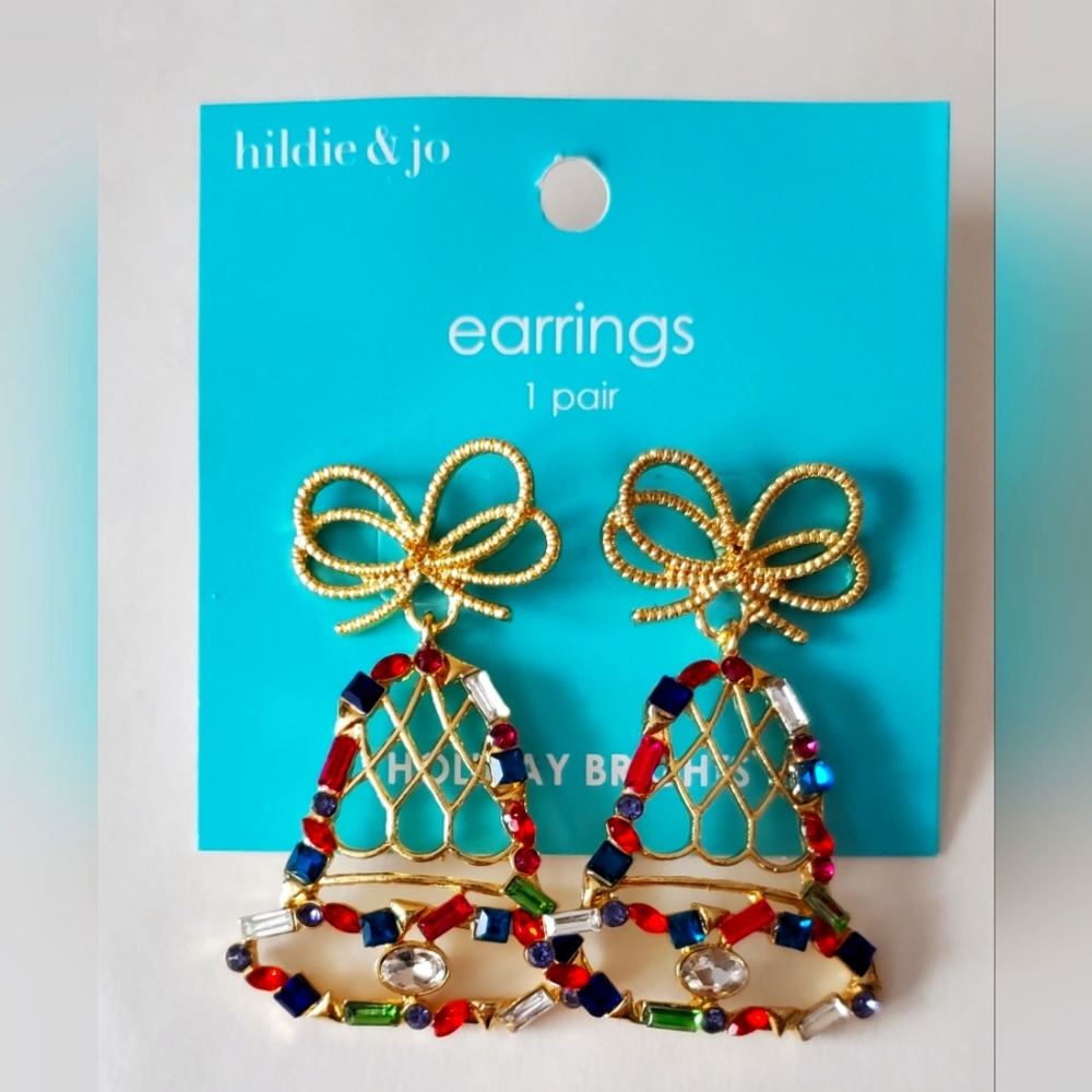 Hildi & Jo Holiday Christmas Bell Pierced Earrings New